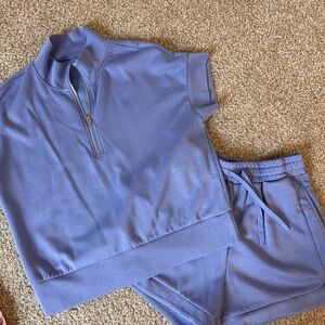 Amazon Women’s Light Periwinkle Zip-Neck Shorts Set